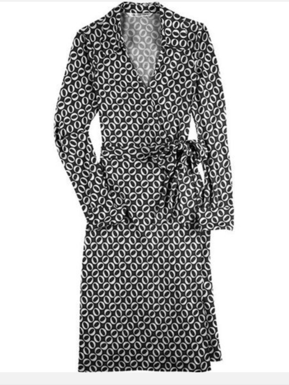 DVF Diane Von Furstenberg Jeanne WRAP DRESS Silk Black White Geometric Print 2 4